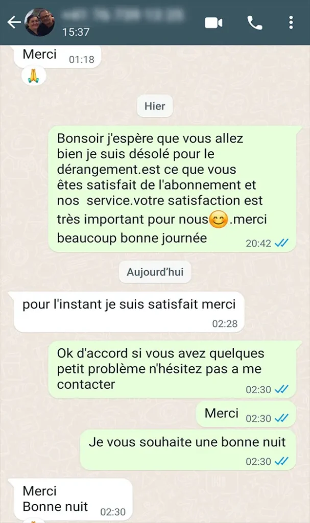 Témoignage d'un utilisateur qui recommande vivement l'abonnement IPTV